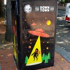 down town Portland trash bin