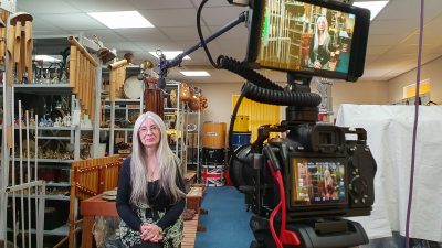 Dame Evelyn Glennie during filming